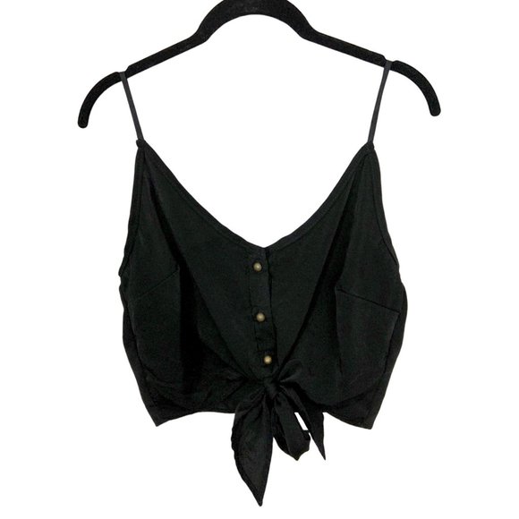 Sage Tops - V-Neck Button Down Tie Front Sleeveless Crop Top w/ Adjustable Straps